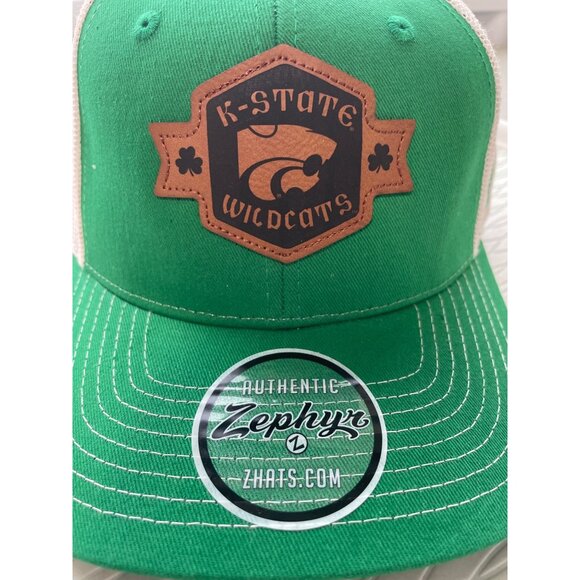 Zephyr K State Wildcats Baseball Cap OS Mesh Snapback Green White College NEW - Picture 3 of 7